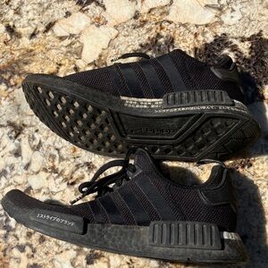 Adidas Triple Black NMD R1 Shoes Japanese characters writing
